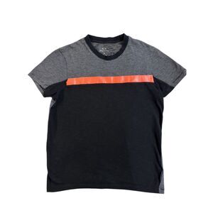 Armani Exchange AX Color Block Graphic Tee Black Orange Striped Top- Mens Small